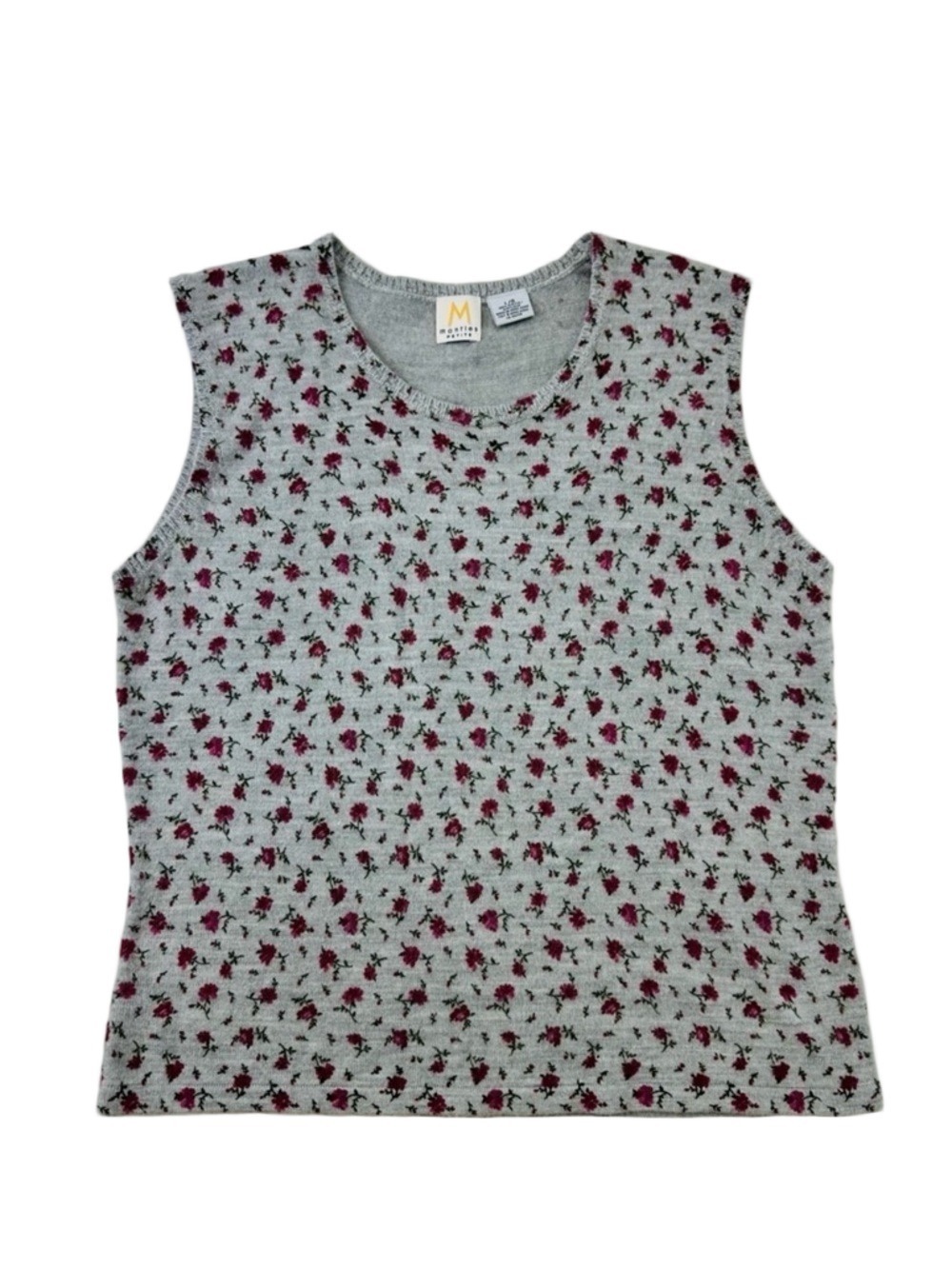 Vintage 90s knit vest Womens Large grey berry floral pullover knit vest Preppy
